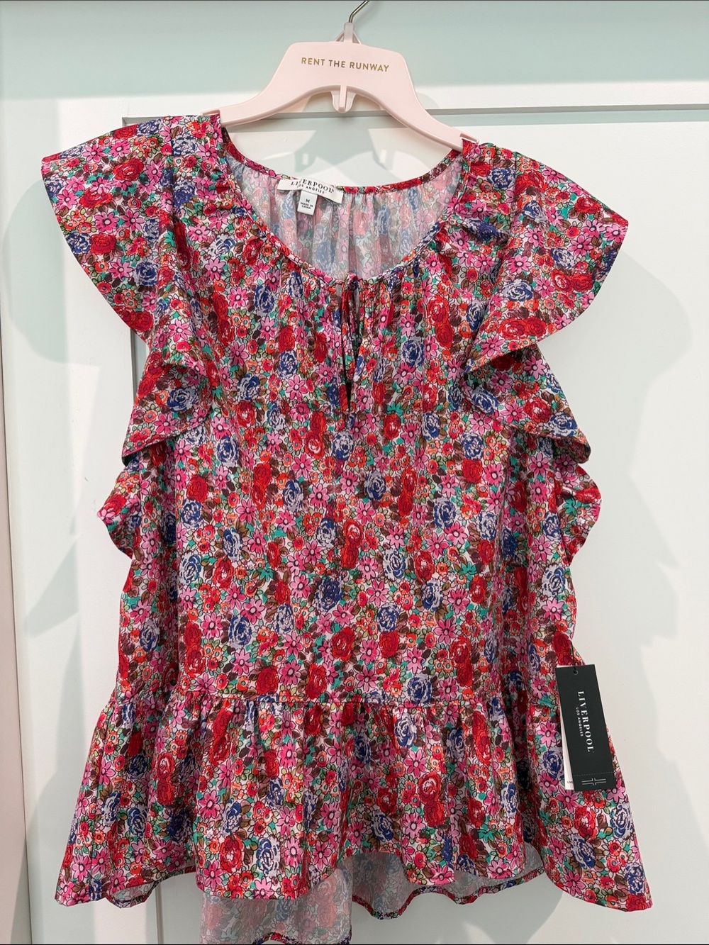 Liverpool Floral Ruffle Sleeveless Blouse - Red Pink Multi